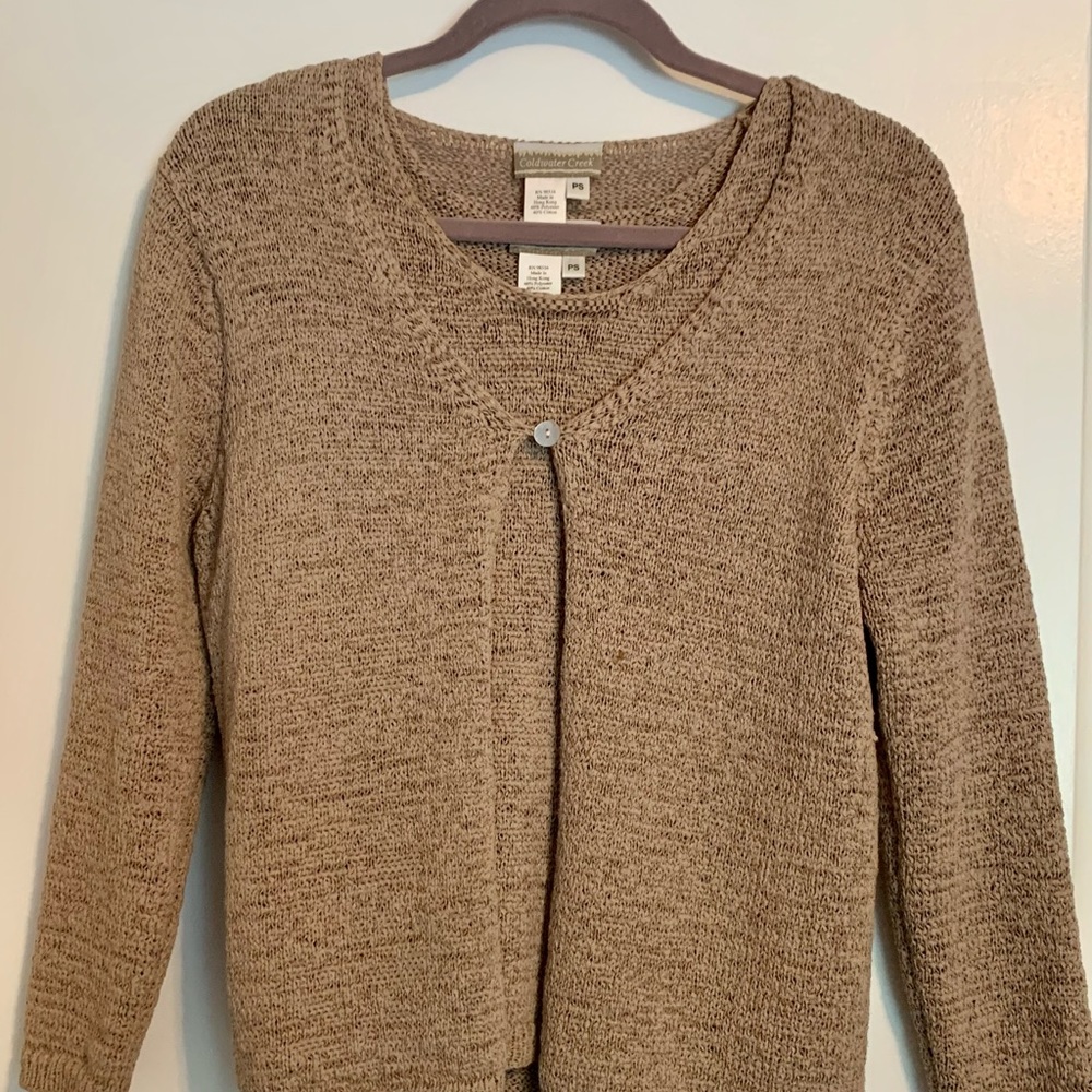 Tan Sweater Set Long Sleeved Cardigan with Tank
